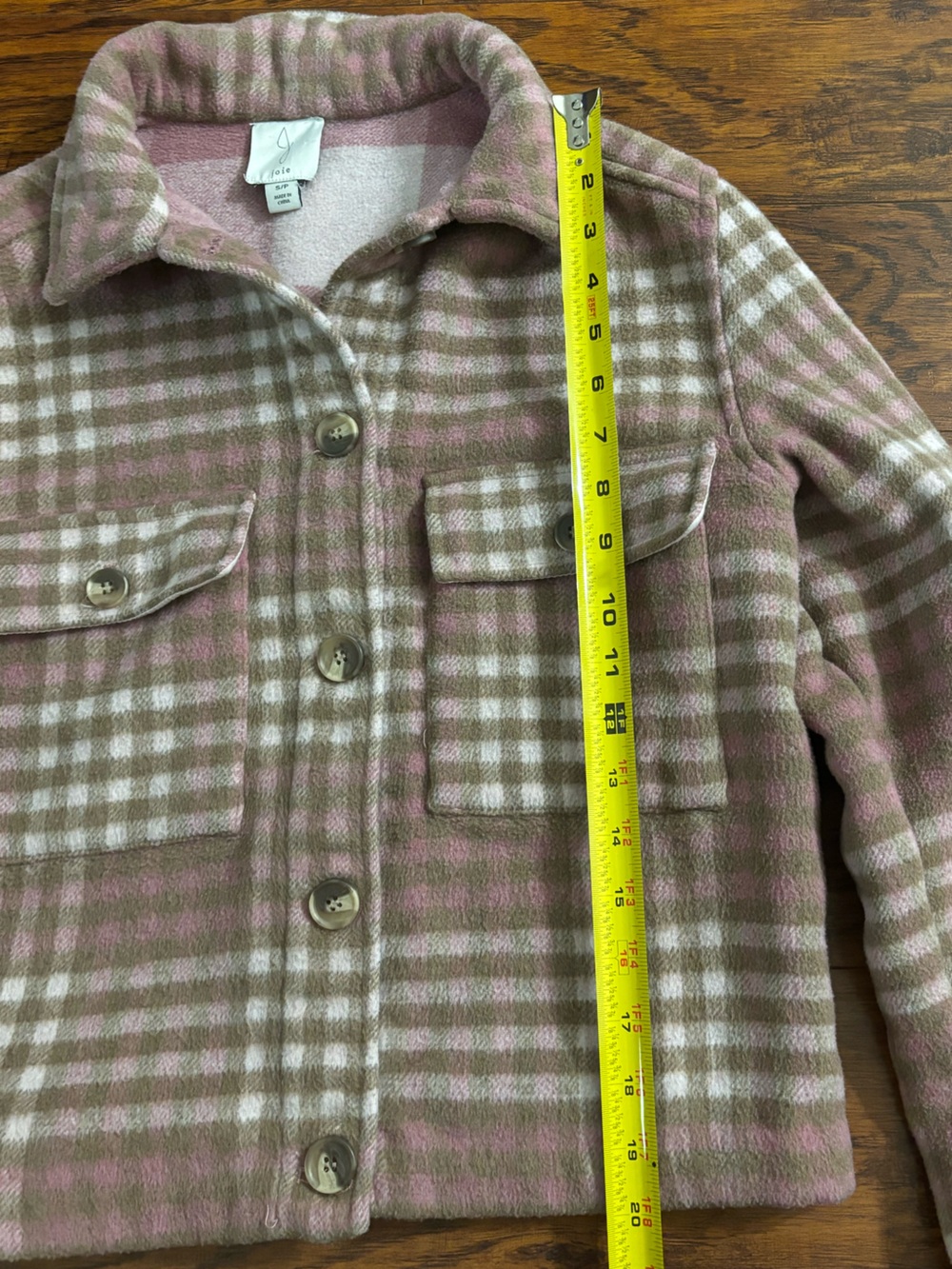Joie Shacket Pink Brown Plaid Button-Front Flannel Coat Shirt Jacket Wool Blend - Picture 4 of 8